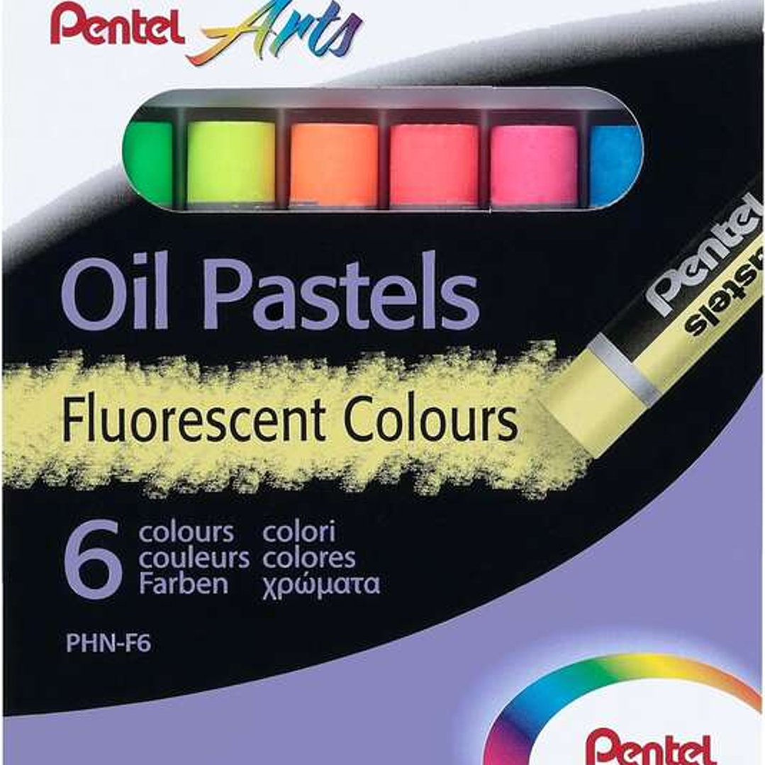 Pentel Oil Pastels Pack de 6 Pasteles Oleo Fluorescentes - Blandos, Cremosos y de Secado Lento - Colores Fluorescentes Surtidos 1
