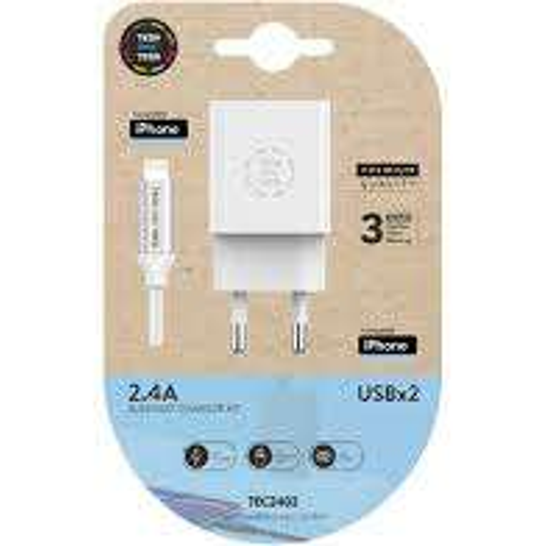 TechOneTech Cargador Doble de Pared + Cable USB-A a Lightning 1m - Recubierto de Nylon Trenzado 1