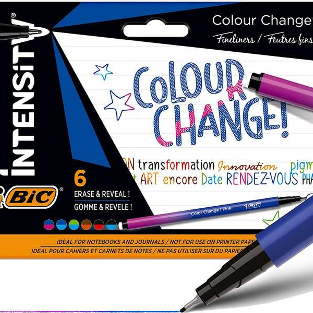 Bic Intensity Colour Change Pack de 6 Rotuladores - TecnologIa de Cambio de Color - Punta Fina de 0.4mm - Colores Surtidos 1