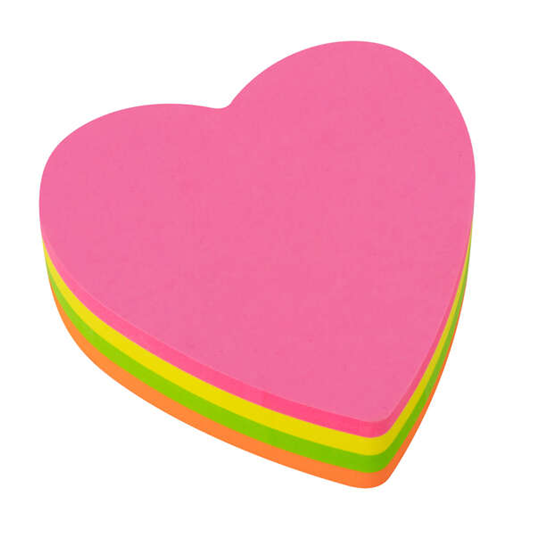 Apli Bloc de 200 Notas Adhesivas con Forma de Corazon 70x70mm - 50 Notas por Color - Colores Fluor 1