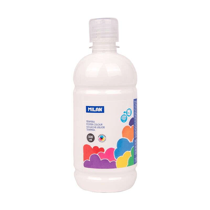 Milan Botella de Tempera 500ml - Tapon Dosificador - Secado Rapido - Mezclable - Color Blanco 1