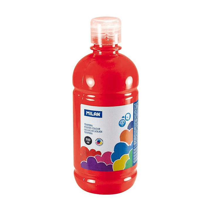 Milan Botella de Tempera 500ml - Tapon Dosificador - Secado Rapido - Mezclable - Color Rojo 1