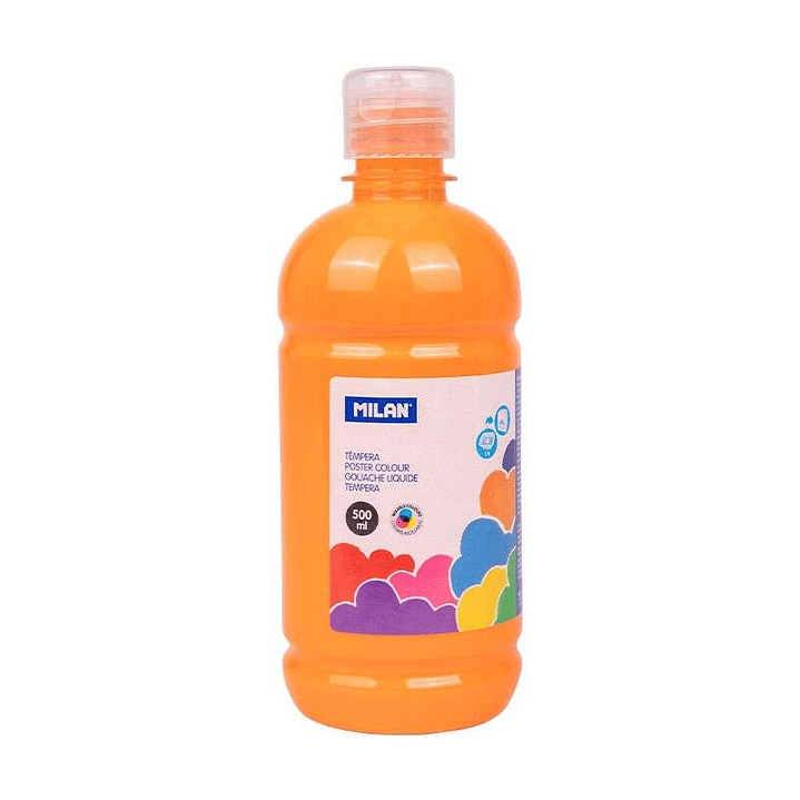 Milan Botella de Tempera 500ml - Tapon Dosificador - Secado Rapido - Mezclable - Color Naranja 1