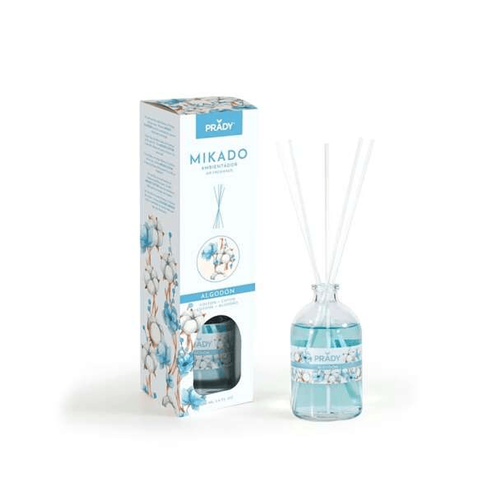 Prady Ambientador Mikado Algodon - Frasco de Cristal 100 ml y Varitas Difusoras 1