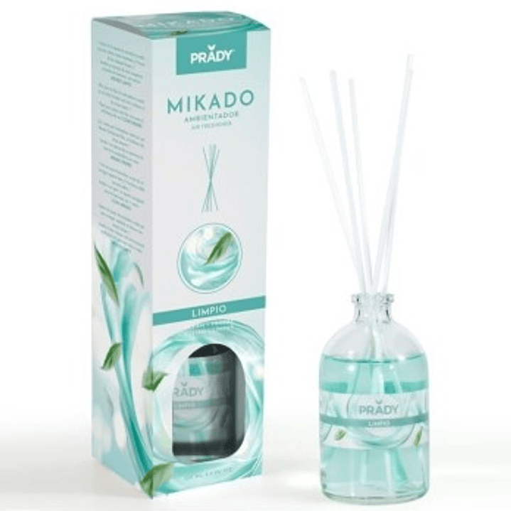 Prady Ambientador Mikado Limpio - Frasco de Cristal 100ml y Varitas Difusoras 1