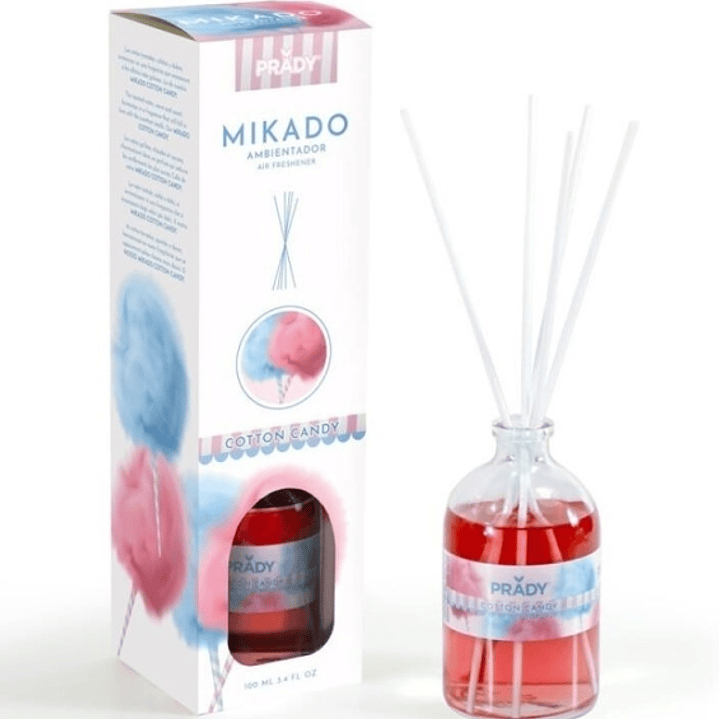 Prady Ambientador Mikado Algodon de Azucar - Frasco de Cristal 100ml y Varitas Difusoras 1