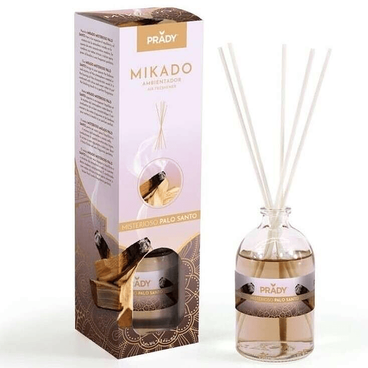 Prady Ambientador Mikado Misterioso Palo Santo - Frasco de Cristal 100ml y Varitas Difusoras 1