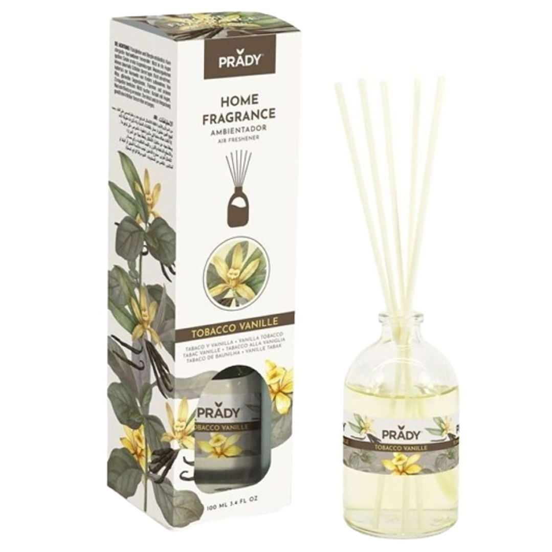 Prady Ambientador Mikado Tobacco Vanille - Frasco de Cristal 100 ml y Varitas Difusoras 1