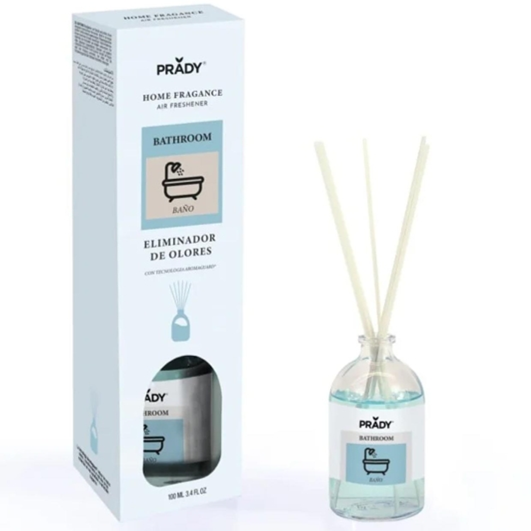 Prady Ambientador Mikado Neutralizador de Olores Para Baño - Frasco de Cristal 100 ml y Varitas Difusoras 1