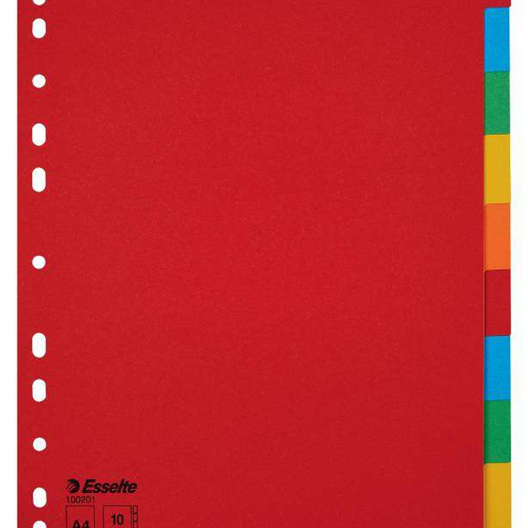 Esselte Separadores Carton A4 Multitaladro 150gr - 10 Pestañas 5 Colores - Presentacion en Bolsa Individual 1