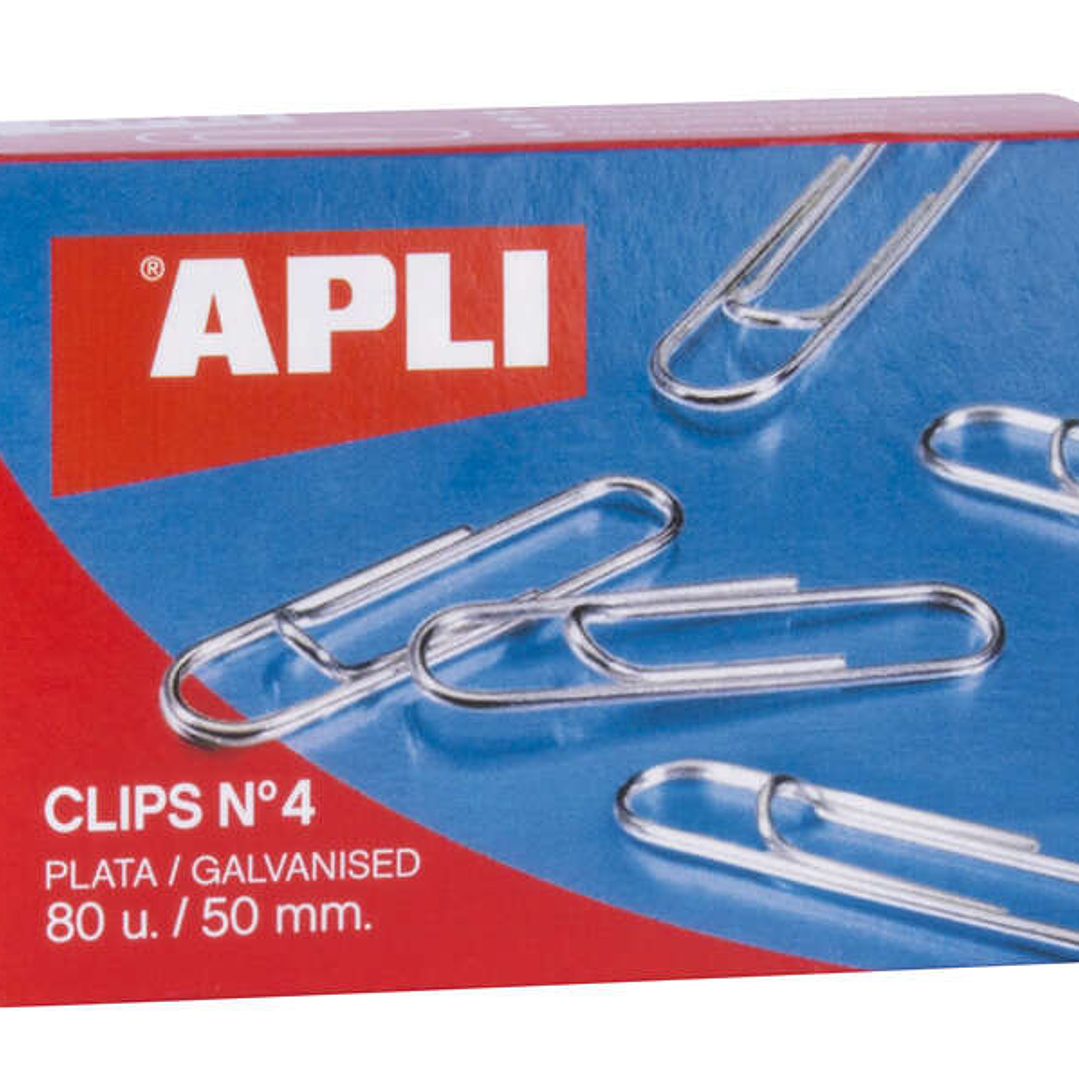 Apli Clips Alambre Nº 4 - 50mm - Acabado Galvanizado Plata - 80 Unidades por Caja - Organiza tus Documentos 1
