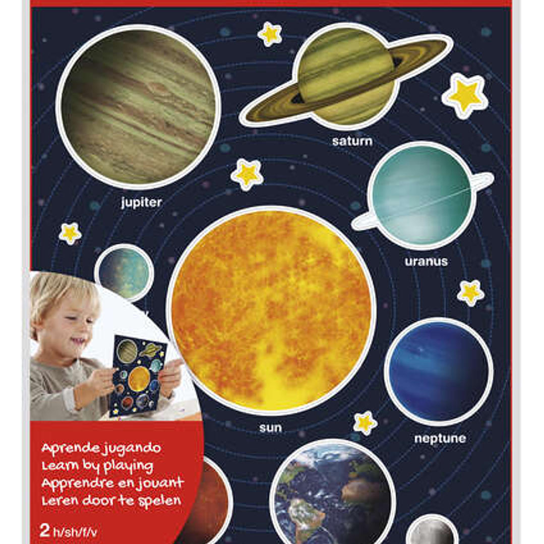 Apli Bolsa de Gomets Tematicos Sistema Solar - 40 Gomets en 2 Hojas - Adhesivo Removible - Ayuda Al Aprendizaje Visual y Motor - Cumple Normas EN-71 y 1