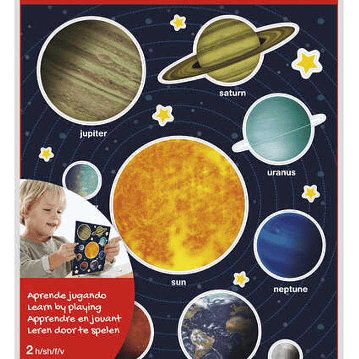 Apli Bolsa de Gomets Tematicos Sistema Solar - 40 Gomets en 2 Hojas - Adhesivo Removible - Ayuda Al Aprendizaje Visual y Motor - Cumple Normas EN-71 y 1