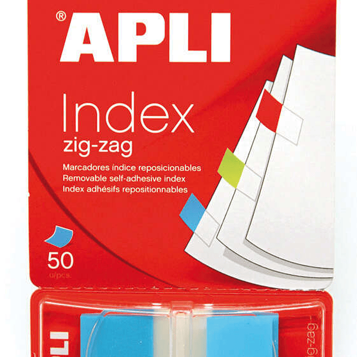 Apli Indices Adhesivos Film Zigzag 45x25mm Dispensador de 50 - Faciles de Aplicar - Diseño Zigzag - Adhesivo de Calidad - Azul 1