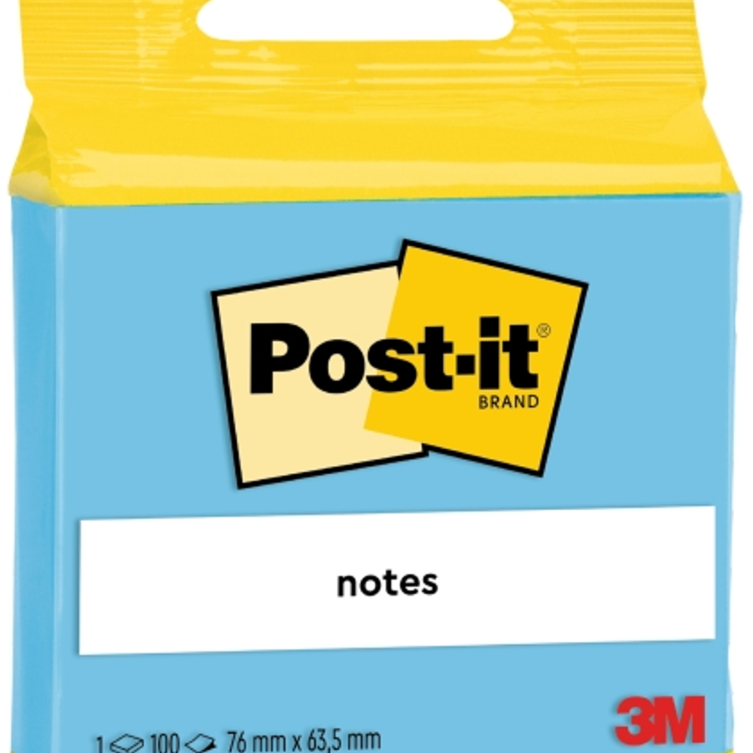 Post-It Bloc de 100 Notas Adhesivas Reposicionables - Forma Rectangular - 63.5x76mm - Color Azul 1