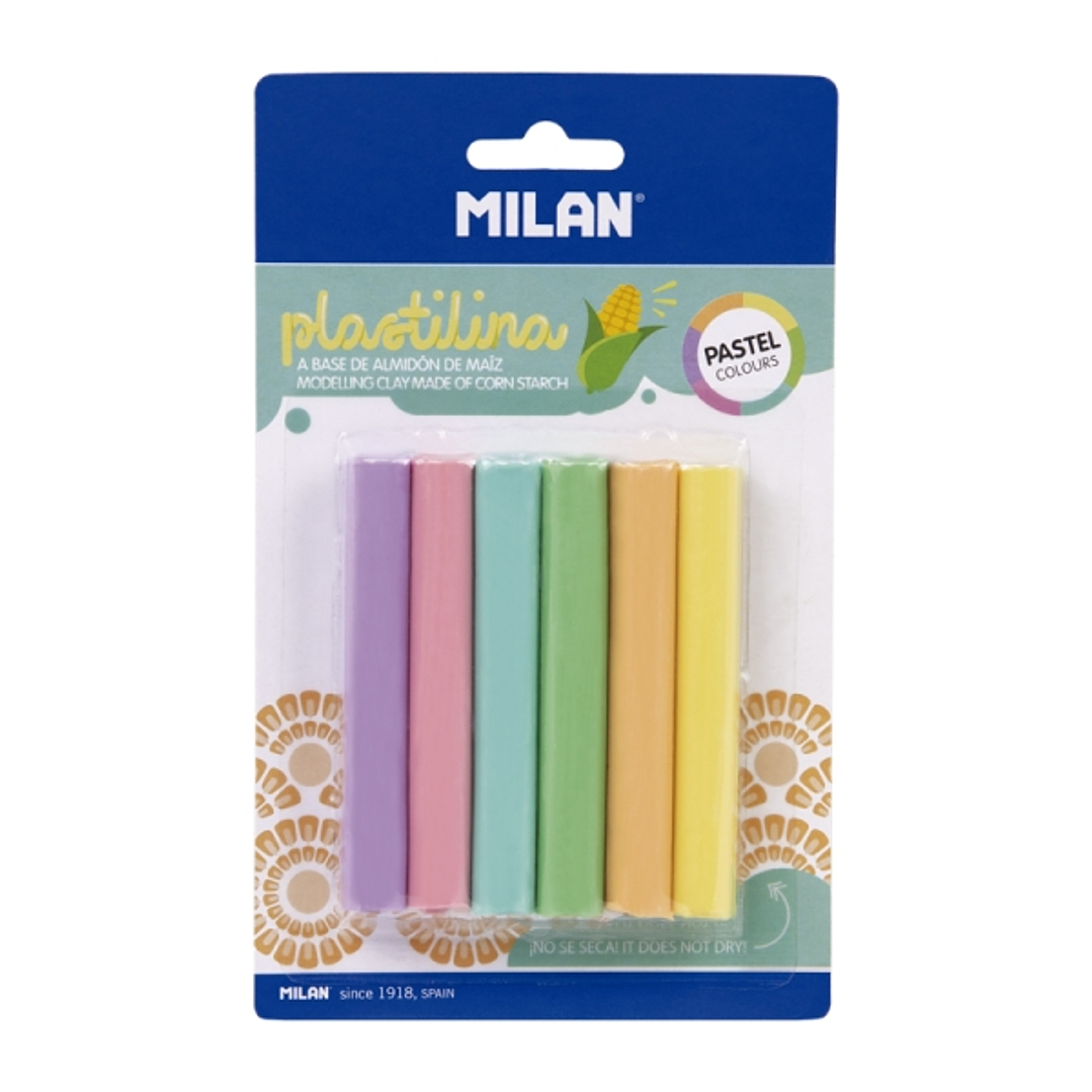 Milan Pack de 6 Barritas Plastilina de Colores - 100% Vegetal - Muy Moldeable - No Se Seca - Colores Mezclables - 70g - Colores Surtidos 1