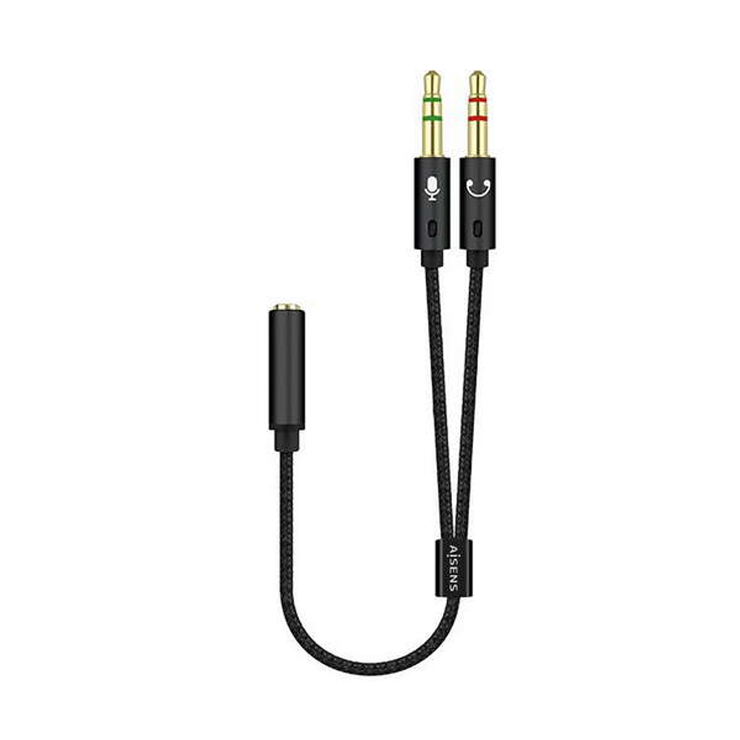 Aisens Cable Adaptador Audio JACK 3.5 4 Pines/H-2xJACK 3.5 3 Pines/M - 25cm - Color Negro 1