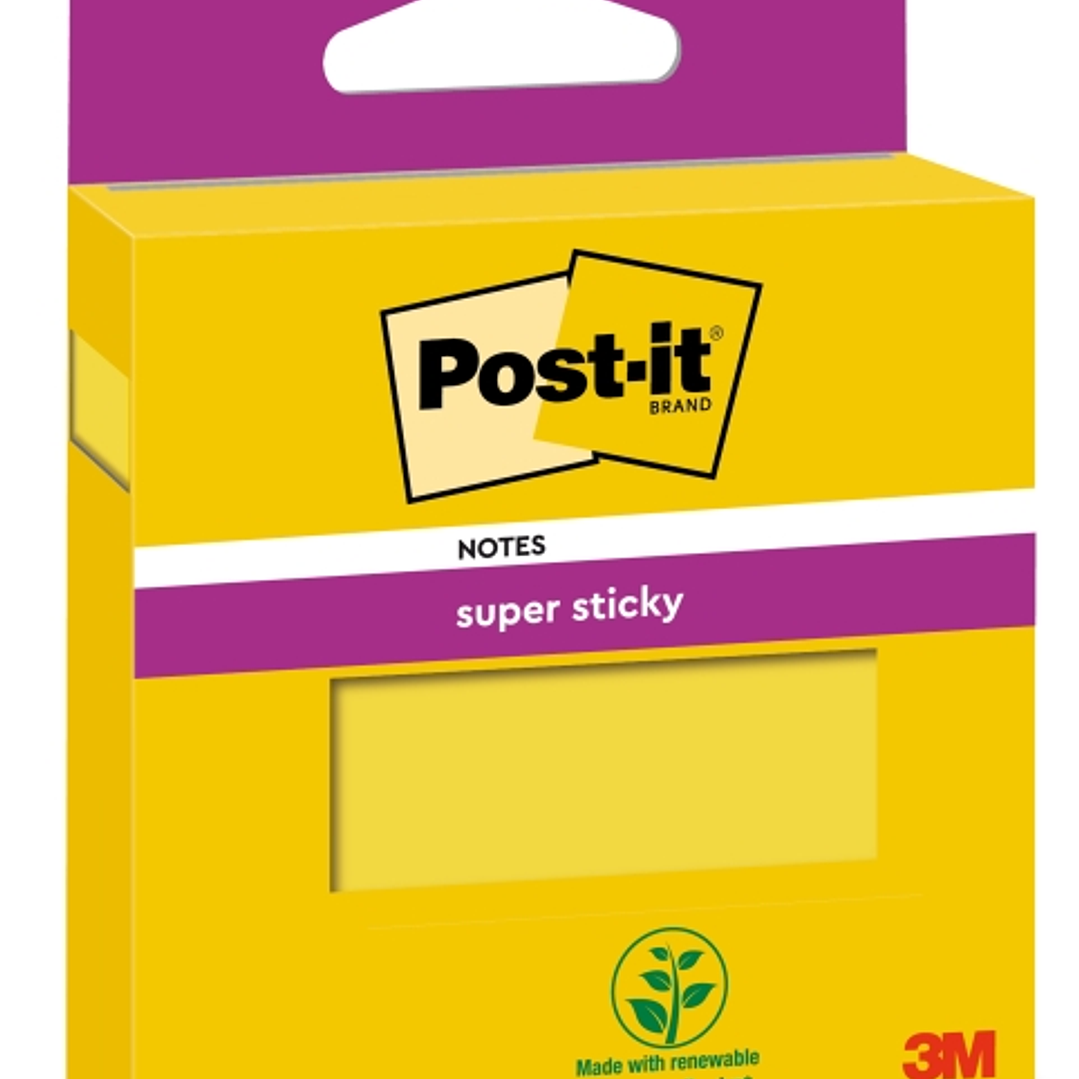 Post-It Super Sticky Bloc de 90 Notas Adhesivas Reposicionables - 76x76mm - 100% PEFC - Color Amarillo 1
