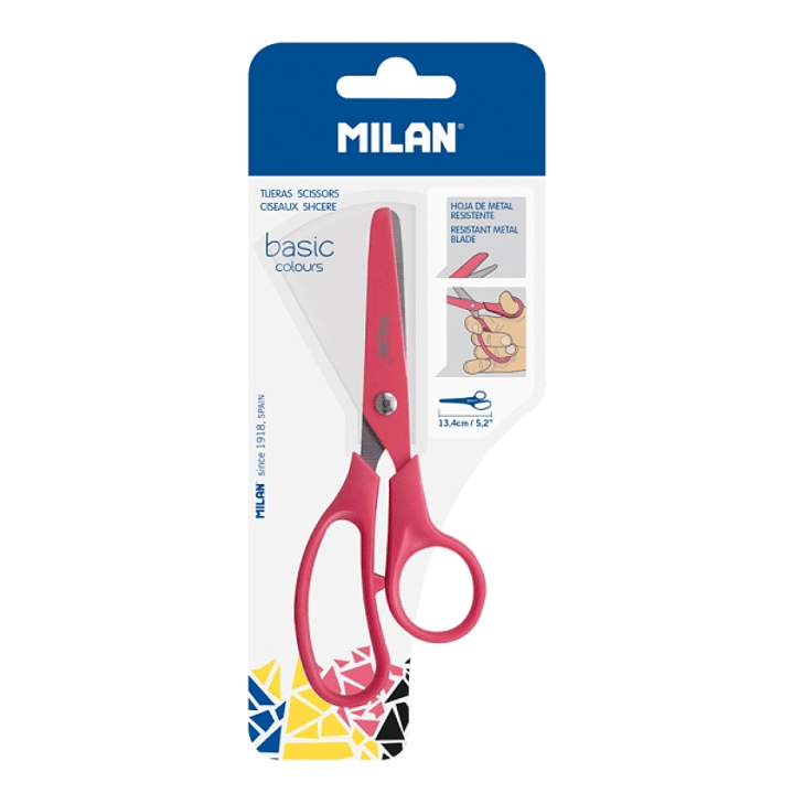 Milan Basic Colours Tijeras de 13.4cm - Mango Ergonomico - Punta Redondeada - Hoja de Acero Inoxidable - Color Rojo 1