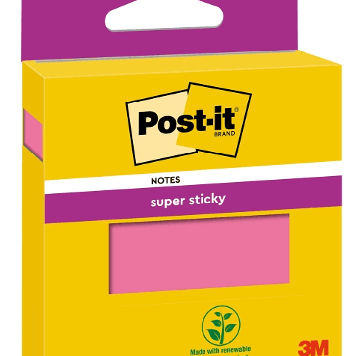 Post-It Super Sticky Bloc de 90 Notas Adhesivas Reposicionables - 76x76mm - 100% PEFC - Color Rosa 1