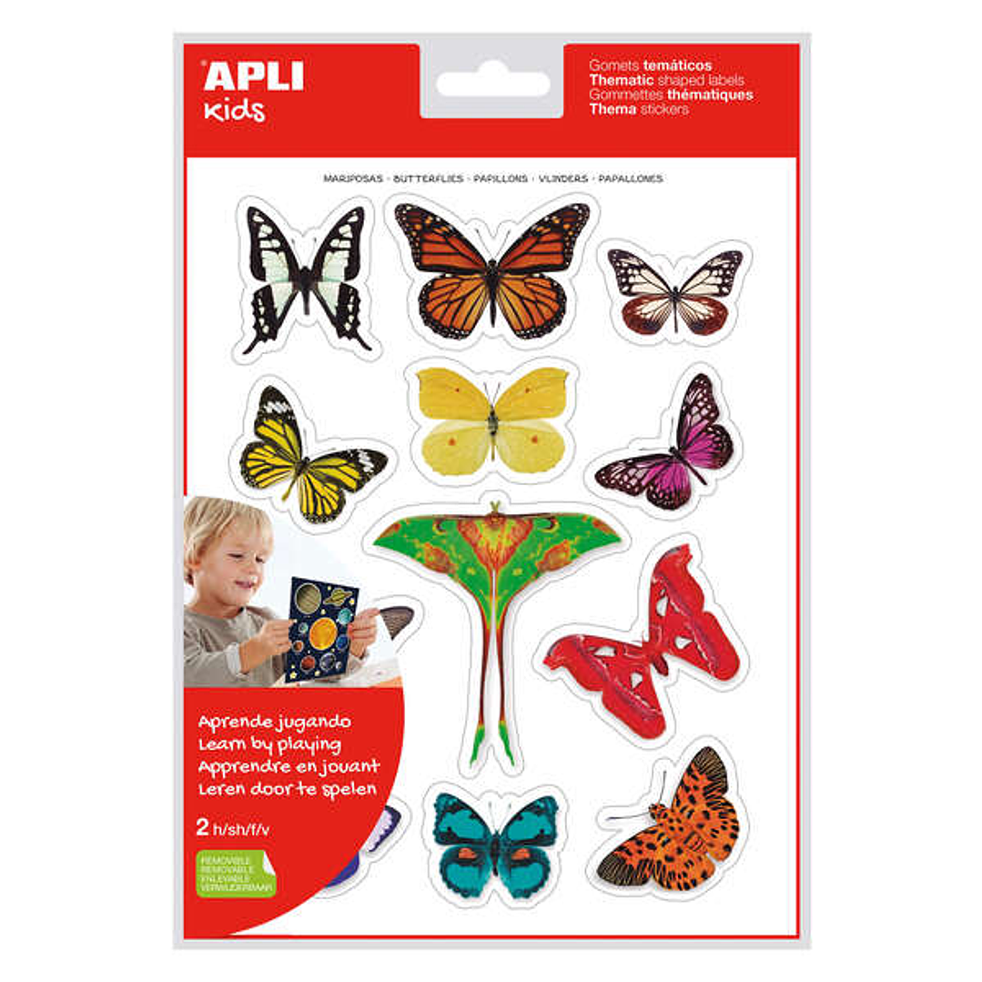 Apli Gomets Tematicos Realistas Mariposas - 24 Unidades por Bolsa - Adhesivo Removible - Fotografias a Todo Color - Adhesivo Base Agua - Libre de Diso 1