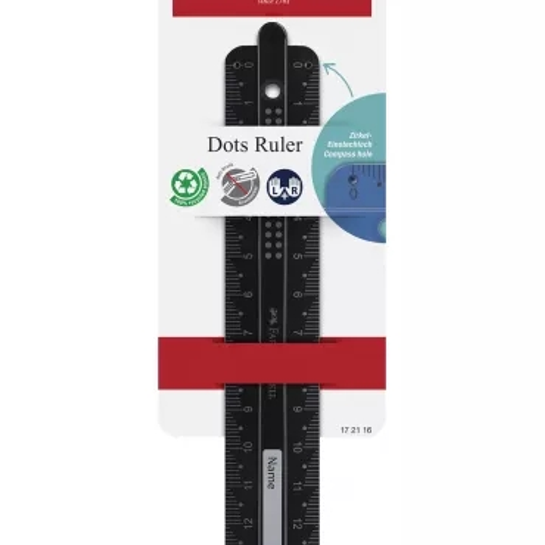 Faber-Castell Dots Regla Recta 15cm - Panel para Nombre - Escalas para Zurdos y Diestros - Color Negro 1