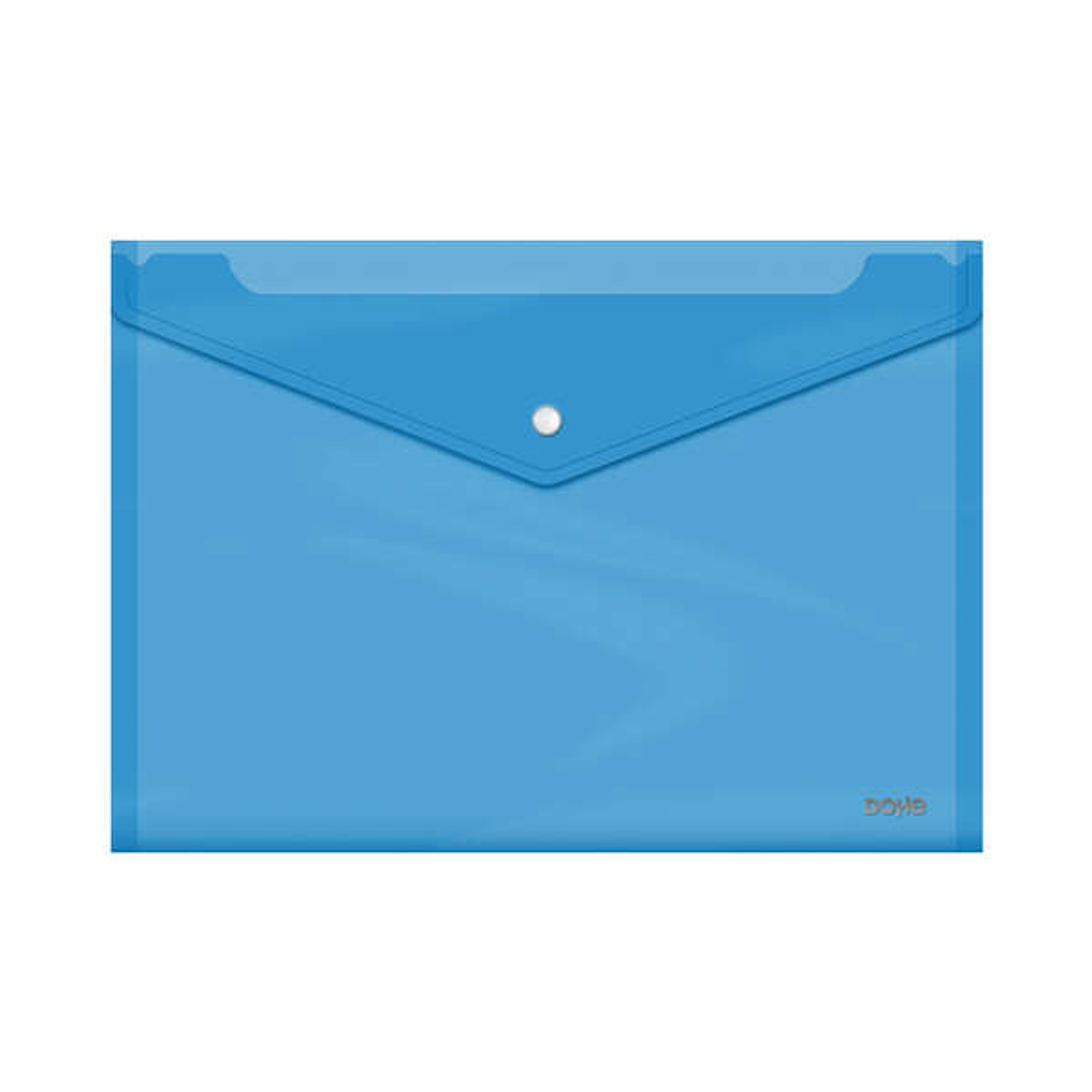 Dohe Sobre Portadocumentos Folio+ - Cierre de Broche - Polipropileno Cristal Transparente 150 Micras - Color Azul 1