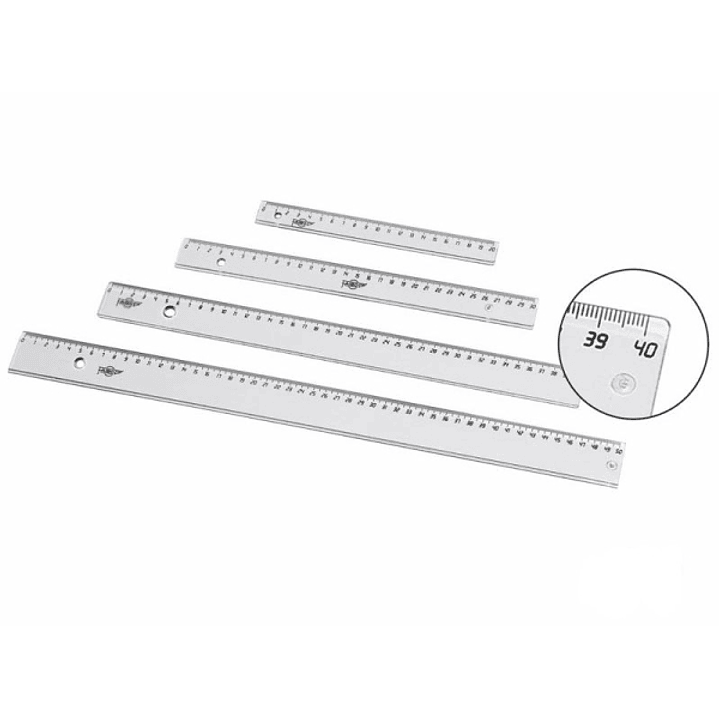 Faibo Regla Escolar Graduada de 40cm - Biselada y Reborde para Tinta - Transparente 1