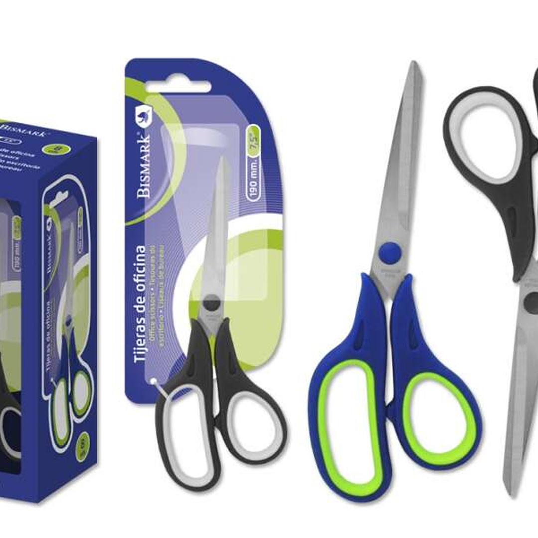 Bismark Tijeras de Oficina Acero Inoxidable 19cm - Empuñadura Ergonomica - Muy Ligeras y Resistentes - Empaquetadas en Blister - Colores Surtidos 1