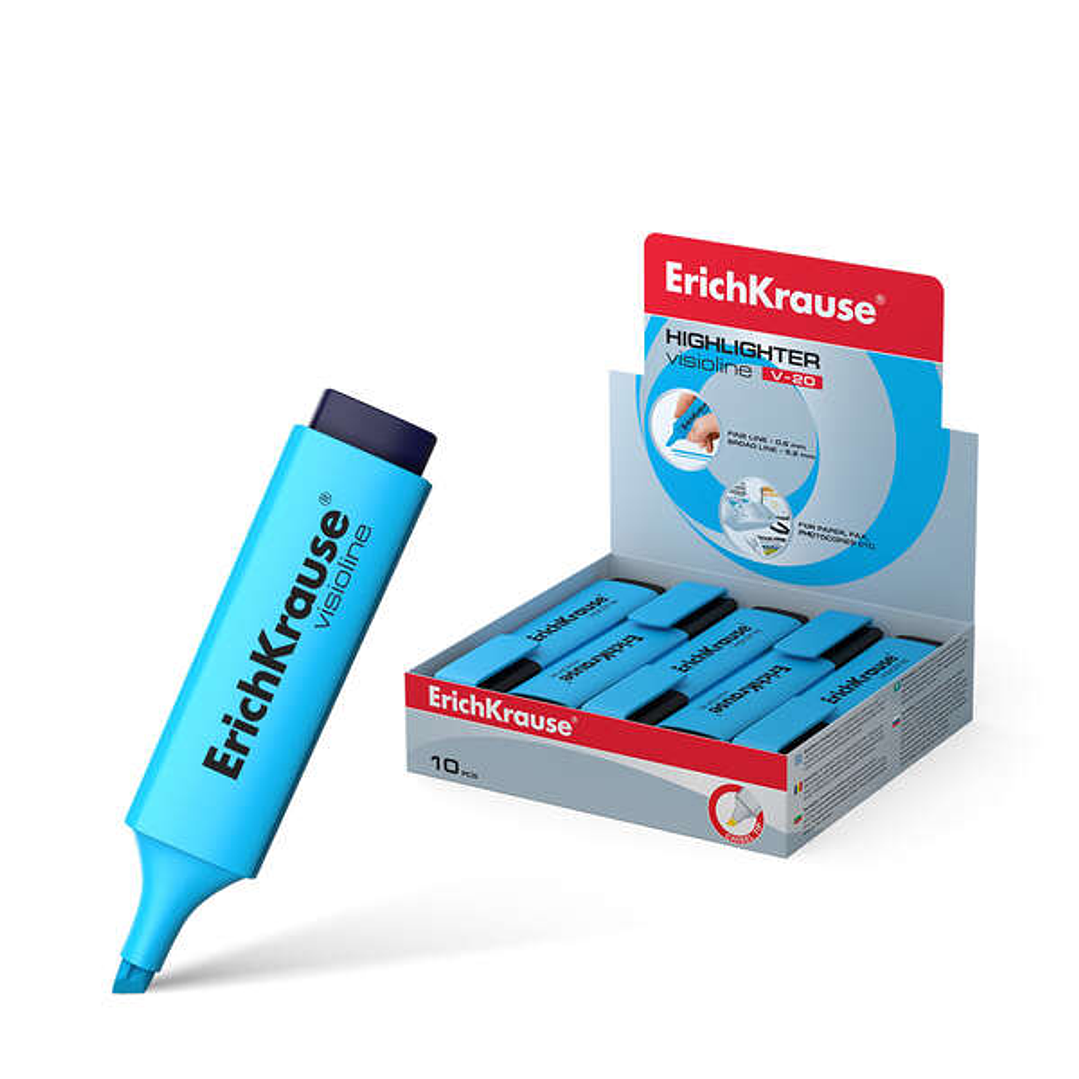 Erichkrause Visioline V-20 - Marcador de Texto - Punta Biselada - Tinta Fluorescente a Base de Agua - Color Azul 1