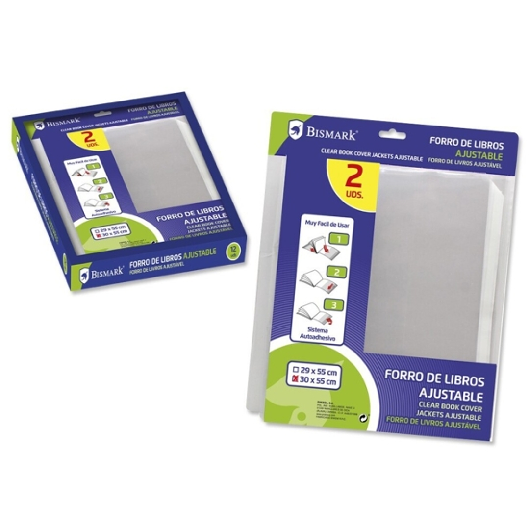 Bismark Pack de 2 Forros para Libros 300mm de Polipropileno - Solapa Ajustable - Facil Forrado en 3 Pasos - Sin Necesidad de Cortar ni Usar Cinta Adhe 1