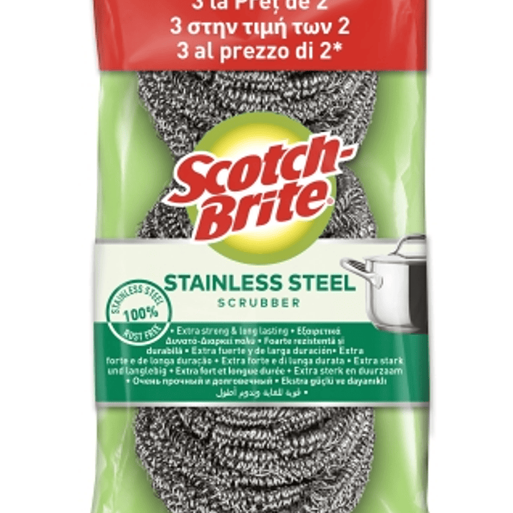 Scotch-Brite Pack de 3 Estropajos de Acero Inoxidable - Promocion 2 + 1 Gratis - Color Gris Metalizado 1