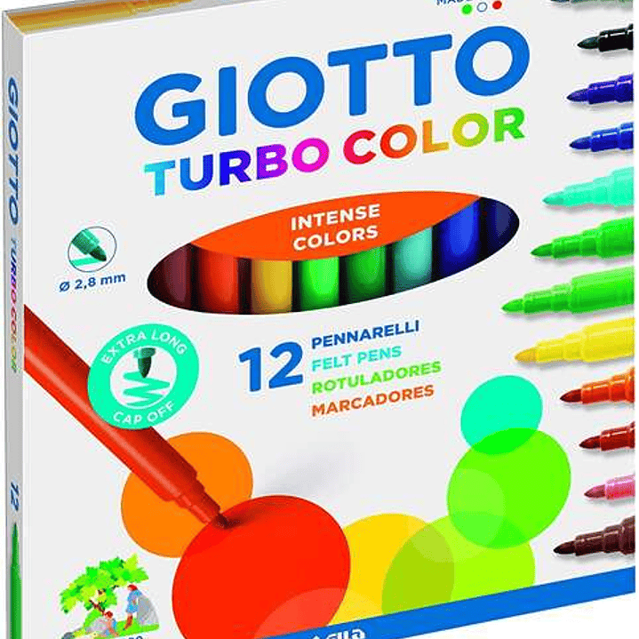 Giotto Turbo Color Pack de 12 Rotuladores - Punta Fina 2.8 mm. - Tinta al Agua - Lavable - Colores Surtidos 1