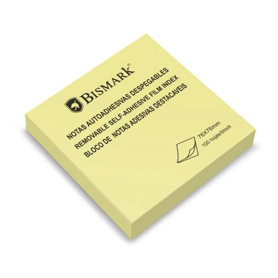 Bismark Taco de 100 Notas Adhesivas 76x76mm - Adhesion Fuerte - Facil de Usar - Color Amarillo 1