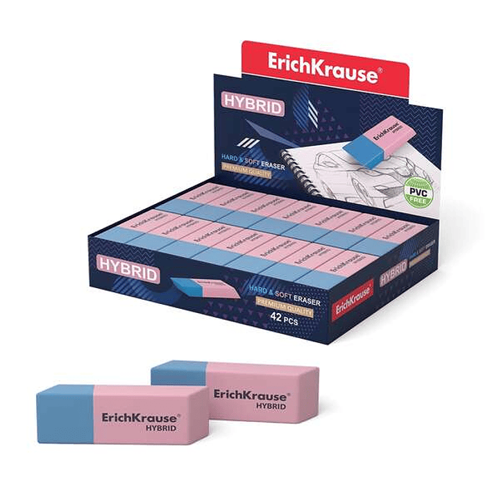 Erichkrause Hybrid Borrador de Doble Cara - Diferente Grado de Dureza - Caucho Termoplastico Hipoalergenico - Color Rosado y Azul 1