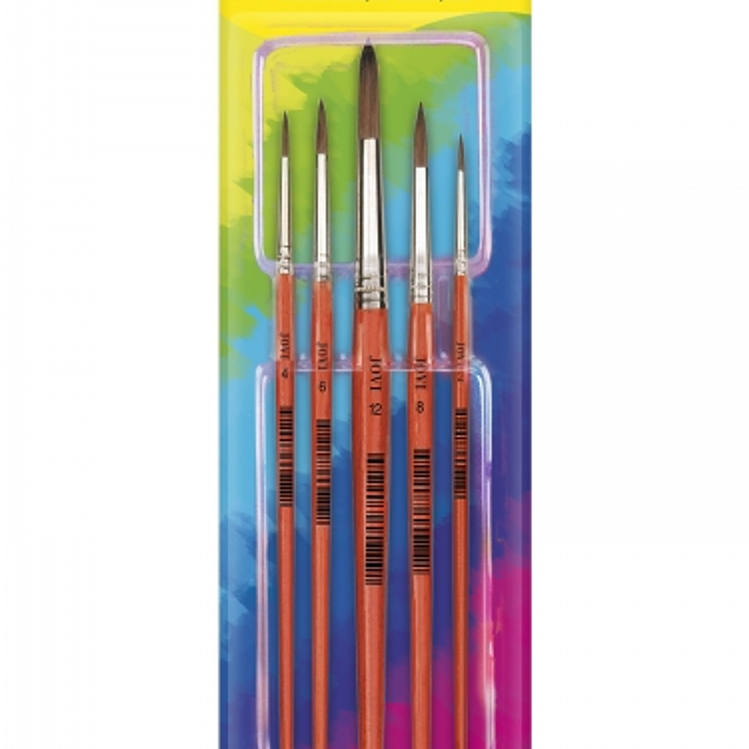 Jovi Artistic Paintbrushes Blister con 5 Pinceles Redondos - Pelo Natural - Mango de Madera - Calibre 00 al 12 - Punta Redonda - Pelo Suave - Color Va 1