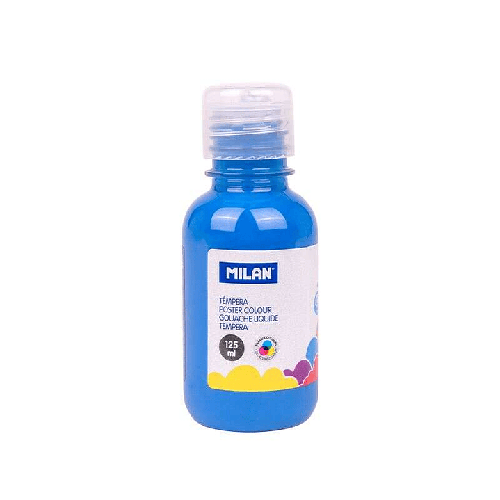Milan Botella de Tempera 125ml - Tapon Dosificador - Secado Rapido - Mezclable - Color Azul 1