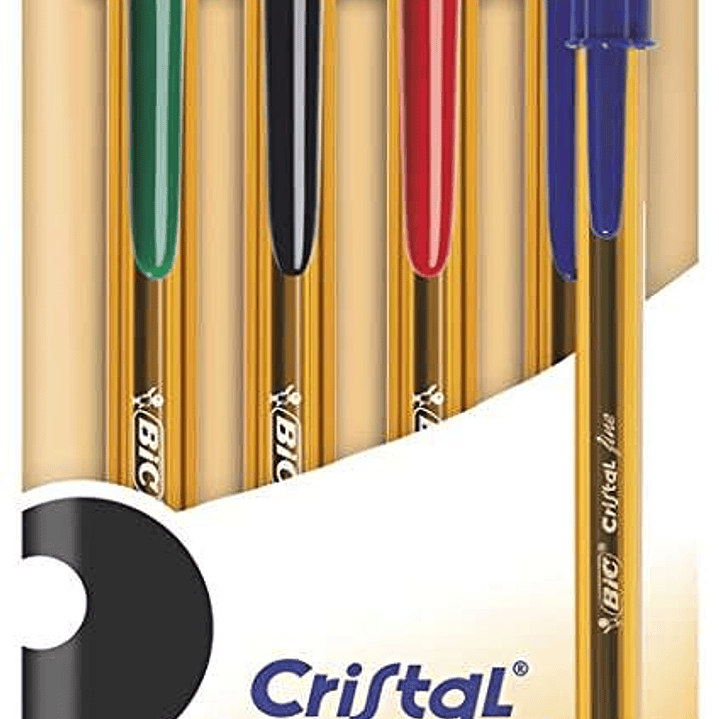Bic Cristal Original Fine Pack de 4 Boligrafos de Bola - Punta Redonda de 0.8mm - Trazo de 0.30mm - Tinta con Base de Aceite - Translucido - Colores S 1