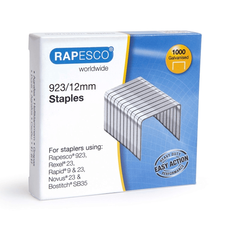 Rapesco Caja de 1000 Grapas 923/12 - Alambre Reforzado Galvanizado - Patilla de 12mm 1