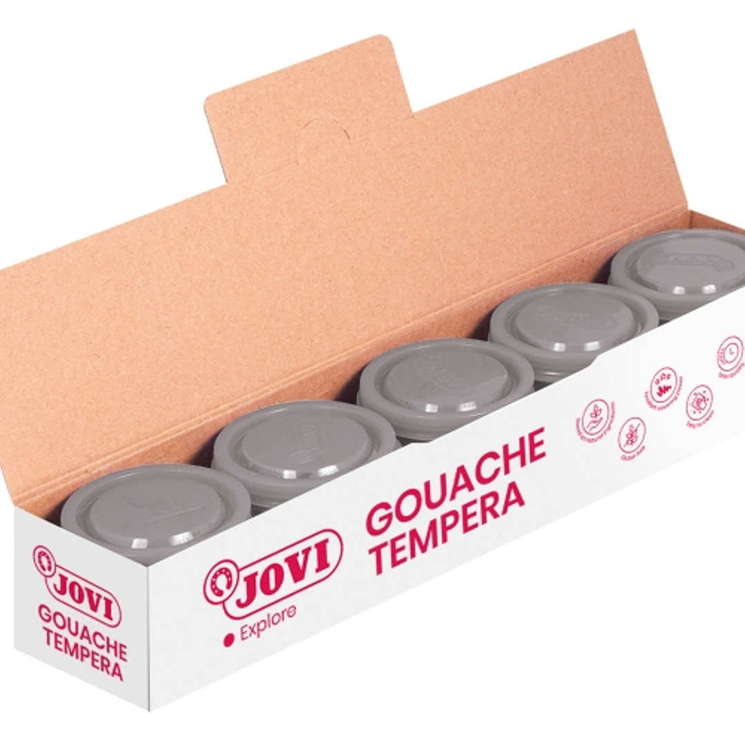 Jovi Bote de Tempera Escolar 35ml - Aplicacion en Multiples Superficies - Uso con Pincel, Rodillo o Espatula - Colores Mezclables - Color Gris 1
