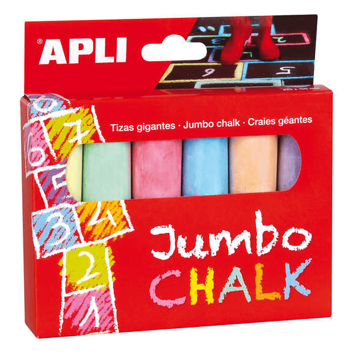 Apli Tizas Redondas Jumbo de Colores Surtidos - Tamaño Ø 25 x 105mm - Fabricadas con Sulfato de Calcio Bajo en Residuo - Ideales para Escribir, Dibuja 1