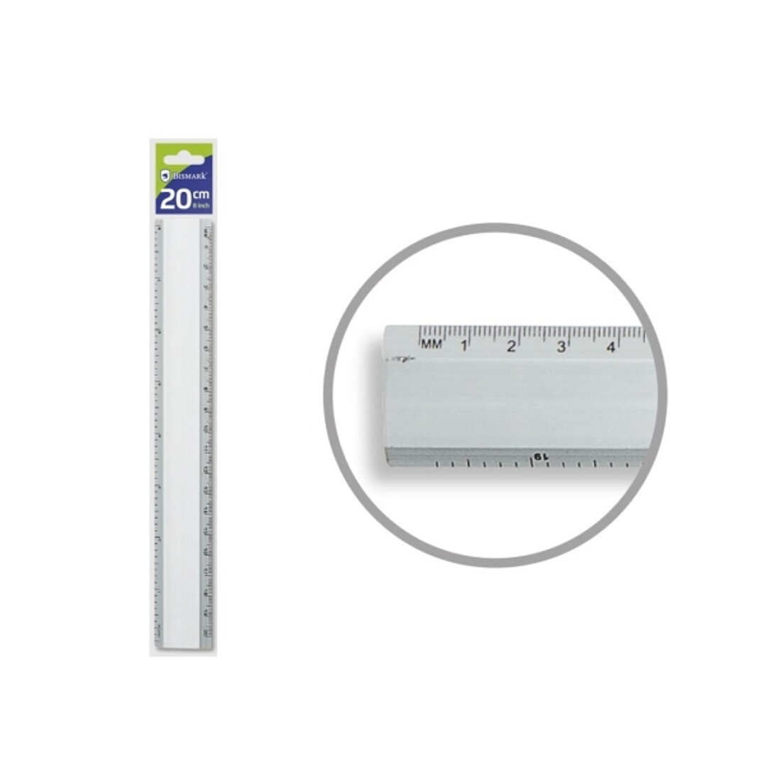 Bismark Regla Milimetrada 20cm - Fabricada en Aluminio - Con Bisel para las Lineas a Tinta - Color Aluminio 1