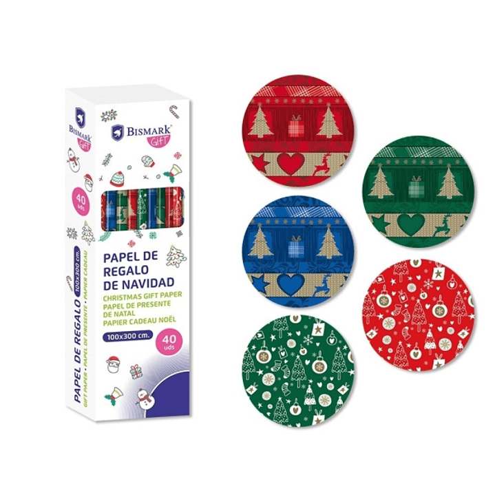 Bismark Navidad Metalizado Rollo de Papel Regalo - Medidas 100cmx300cm - 5 Diseños Diferentes 1