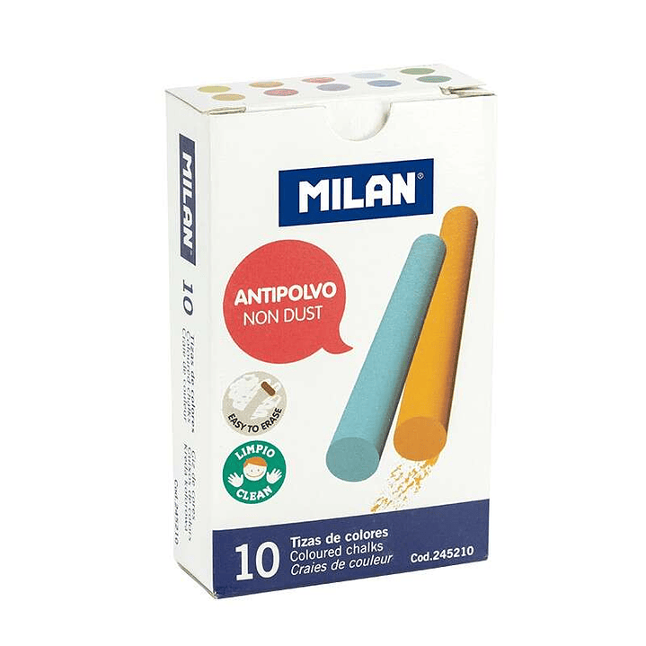 Milan Pack de 10 Tizas de Colores - Redondas - Antipolvo - No Contienen Caseina ni Yeso - Colores Surtidos 1