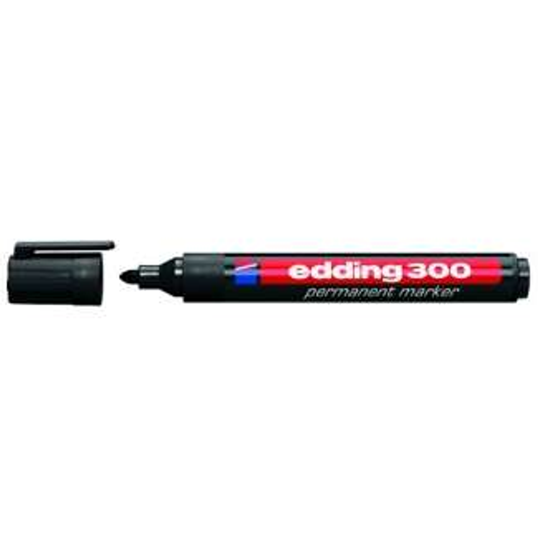 Edding 300 Rotulador Permanente - Punta Redonda - Trazo entre 1.5 y 3 mm. - Tinta Casi Inodora - Capuchon con Clip - Secado Rapido - Color Negro 1