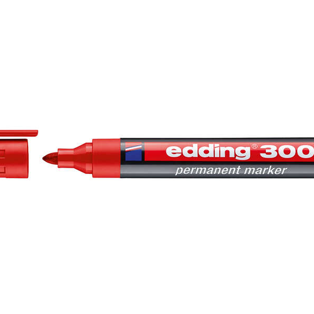 Edding 300 Rotulador Permanente - Punta Redonda - Trazo entre 1.5 y 3 mm. - Tinta Casi Inodora - Capuchon con Clip - Secado Rapido - Color Rojo 1