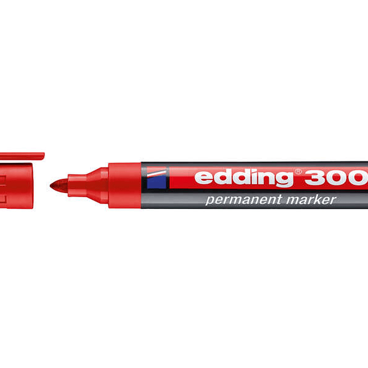 Edding 300 Rotulador Permanente - Punta Redonda - Trazo entre 1.5 y 3 mm. - Tinta Casi Inodora - Capuchon con Clip - Secado Rapido - Color Rojo 1