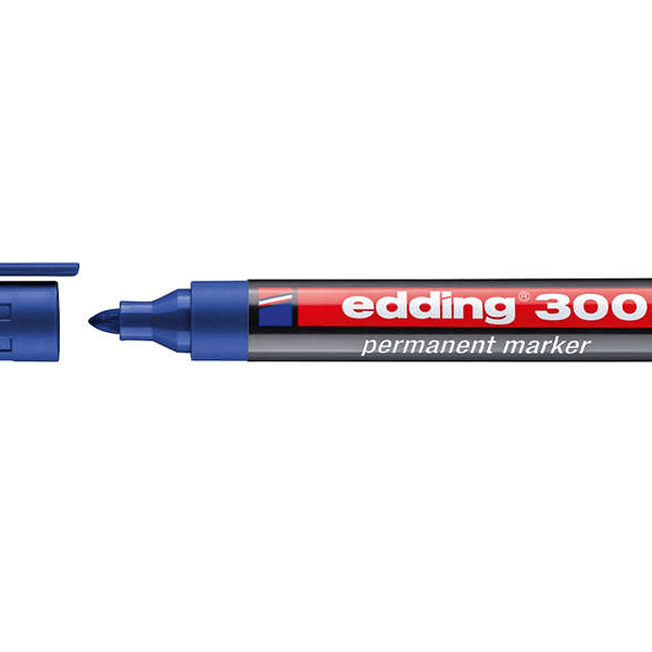 Edding 300 Rotulador Permanente - Punta Redonda - Trazo entre 1.5 y 3 mm. - Tinta Casi Inodora - Capuchon con Clip - Secado Rapido - Color Azul 1