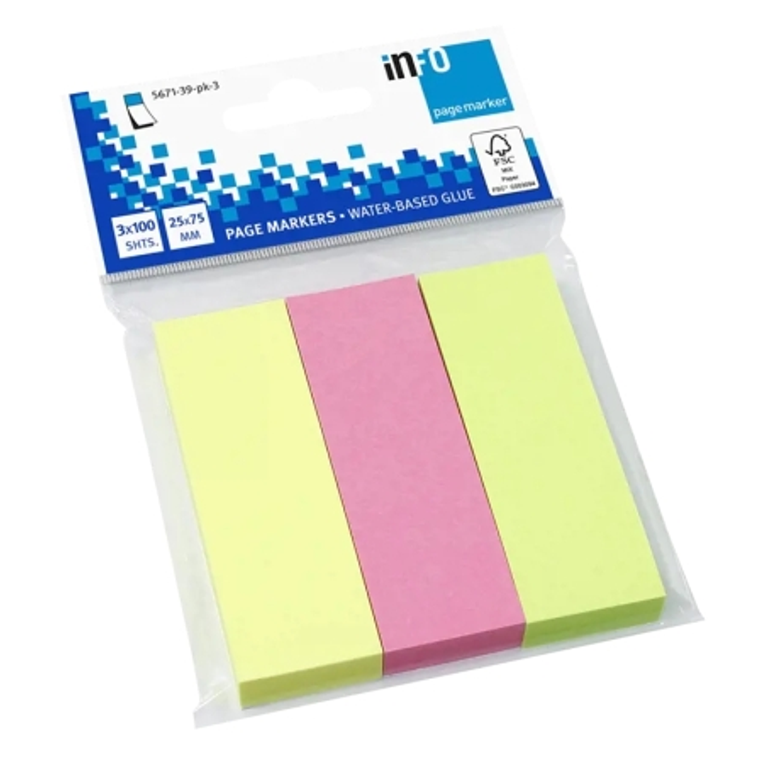 Global Notes inFO Pack de 3 Blocs de 100 Marcadores de Pagina 75 x 25mm - Certificacion FSC - Colores Amarillo, Verde y Rosa 1
