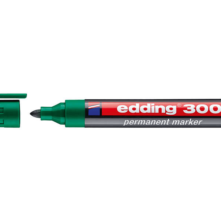 Edding 300 Rotulador Permanente - Punta Redonda - Trazo entre 1.5 y 3 mm. - Tinta Casi Inodora - Capuchon con Clip - Secado Rapido - Color Verde 1